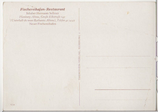 ALTE ANSICHTSKARTE/ POSTKARTE - HAMBURG - FISCHEREIHAFEN-RESTAURANT, INHABER HERMANN SELLMER