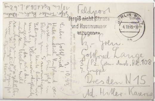 ALTE FELDPOSTKARTE, 1943 - GEFR. TRÄBER, BERLIN-KLADOW - BERLIN - VON DER SIEGESSÄULE AUS GESEHEN