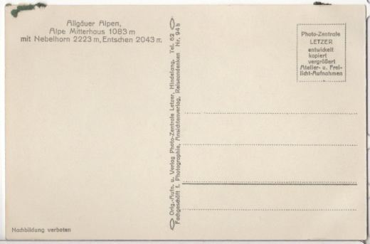 ALTE ANSICHTSKARTE/ POSTKARTE - RETTERSCHWANGTAL - ALPE MITTERHAUS MIT NEBELHORN, ENTSCHEN