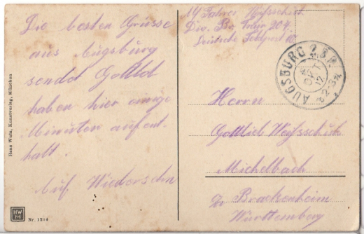 ALTE ANSICHTSKARTE/ FELDPOSTKARTE - AUGSBURG - PARTIE AM ROTEN TOR