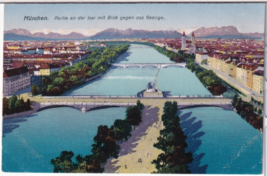 ALTE ANSICHTSKARTE/POSTKARTE - MÜNCHEN - PARTIE AN DER ISAR MIT BLICK GEGEN DAS GEBIRGE