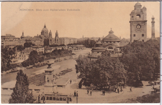 ALTE ANSICHTSKARTE/POSTKARTE - MÜNCHEN - BLICK ZUM MÜLLERSCHEN VOLKSBADE