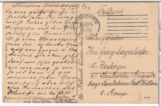 ALTE ANSICHTSKARTE/ FELDPOSTKARTE - MÜNCHEN - SIEGESTOR, GEORG MAYERHOFER, BAYR. LANDSTURM-BATL., WEILHEIM