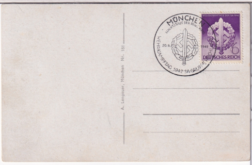 ALTE ANSICHTSKARTE/ POSTKARTE - MÜNCHEN - BLICK VOM MAXIMILIANEUM MIT STEMPEL SA-WEHRKAMPFTAGE, SA GRUPPE HOCHLAND