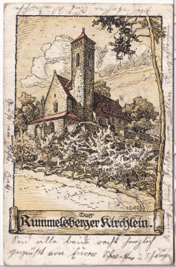ALTE ANSICHTSKARTE/ POSTKARTE - RUMMELSBERG - RUMMELSBERGER KIRCHLEIN, RUMMELSBERGER ANSTALTEN, POST OCHSENBRUCK BEI NÜRNBERG
