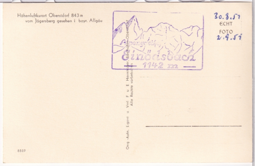 ALTE ANSICHTSKARTE/ POSTKARTE - OBERSTDORF IM ALLGÄU MIT STEMPEL ALPENGASTHOF EINÖDSBACH