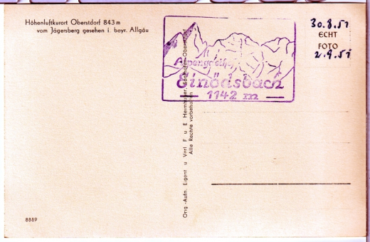 ALTE ANSICHTSKARTE/ POSTKARTE - OBERSTDORF IM ALLGÄU MIT STEMPEL ALPENGASTHOF EINÖDSBACH