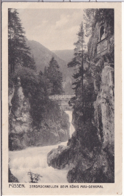 ALTE ANSICHTSKARTE/ POSTKARTE - FÜSSEN - STROMSCHNELLEN BEIM KÖNIG MAX-DENKMAL