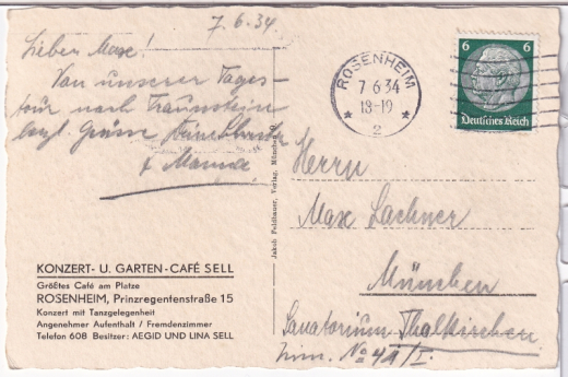 ALTE ANSICHTSKARTE/ POSTKARTE - ROSENHEIM - GEGEN KAMPENWAND, WERBUNG KONZERT- U. GARTEN-CAFE SELL, ROSENHEIM