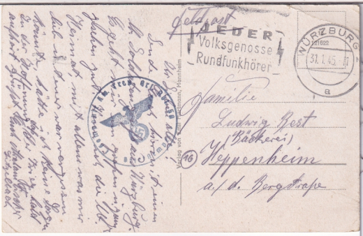 ANSICHTSKARTE/ FELDPOSTKARTE - WÜRZBURG - RESIDENZ UND HOFGARTEN