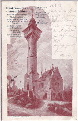 ALTE ANSICHTSKARTE/ POSTKARTE - WÜRZBURG - FRANKENWARTE-AUSSICHTSTURM AUF DEM NICOLAUSBERG