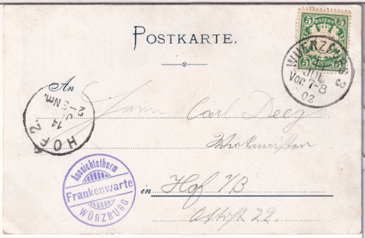 ALTE ANSICHTSKARTE/ POSTKARTE - WÜRZBURG - FRANKENWARTE-AUSSICHTSTURM AUF DEM NICOLAUSBERG