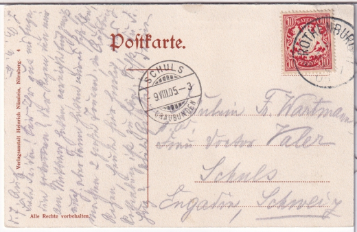 ALTE ANSICHTSKARTE/ POSTKARTE - GRUß AUS ROTHENBURG O. T. - KLINGENSTRAßE MIT KLINGENTURM, STEMPEL SCHULS/SCUOL - GRAUBÜNDEN