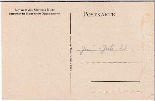 ALTE ANSICHTSKARTE/ POSTKARTE - MITTENWALD - DENKMAL DES MATTHIAS KLOTZ