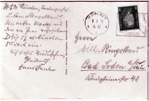 ALTE ANSICHTSKARTE/ POSTKARTE - BERCHTESGADEN MIT WATZMANN - VILLA GRASSL, KARTE AN DEN LITERATURKRITIKER WILHELM RINGELBAND