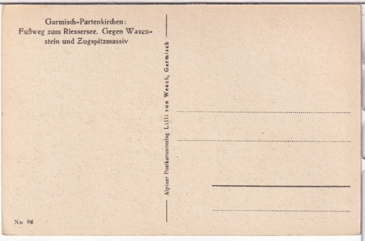 ALTE ANSICHTSKARTE/ POSTKARTE - GARMISCH-PARTENKIRCHEN - FUßWEG ZUM RIESSERSEE GEGEN WAXENSTEIN UND ZUGSPITZE
