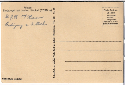 ALTE ANSICHTSKARTE/ POSTKARTE - ALLGÄU - HOCHVOGEL MIT KALTEN WINKEL