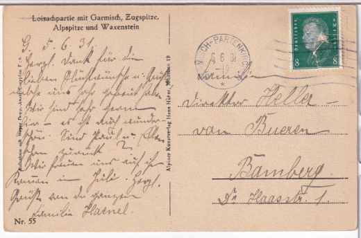 ALTE ANSICHTSKARTE/ POSTKARTE - LOISACHPARTIE MIT GARMISCH, ZUGSPITZE, ALPSPITZE & WAXENSTEIN