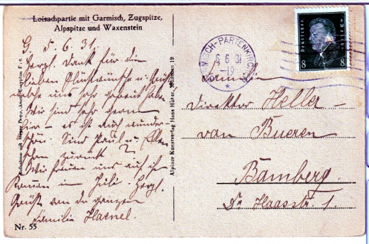 ALTE ANSICHTSKARTE/ POSTKARTE - LOISACHPARTIE MIT GARMISCH, ZUGSPITZE, ALPSPITZE & WAXENSTEIN