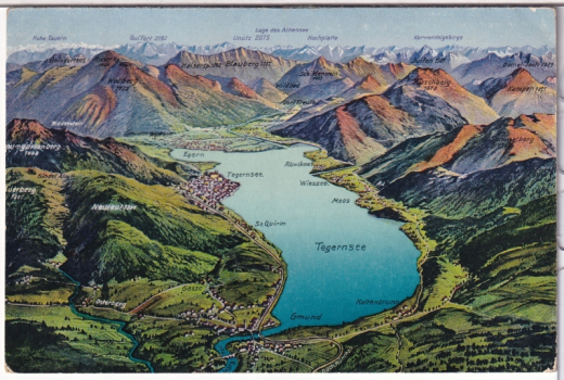 ALTE ANSICHTSKARTE/ TOPOGRAPHISCHE KARTE - PANORAMA VOM TEGERNSEE