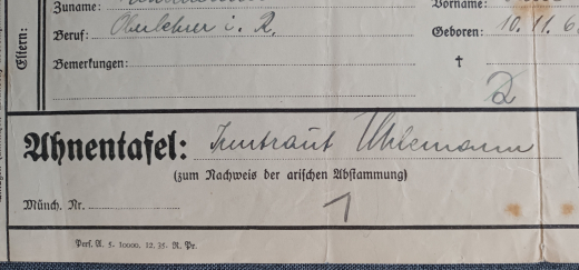 AHNENTAFEL/ AHNENPASS DER FAMILIE IRMTRAUT UHLEMANN IN MARKLEEBERG OST, ZURÜCK BIS 1779