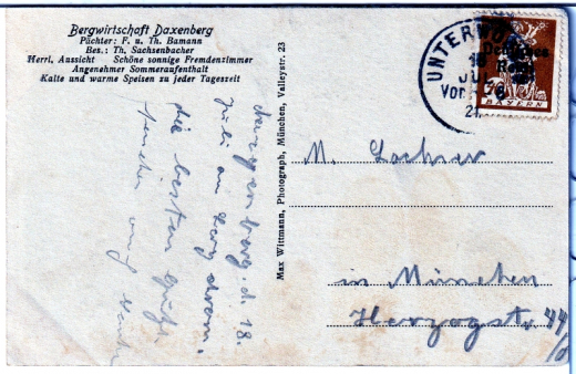 ALTE ANSICHTSKARTE/ POSTKARTE - BERGWIRTSCHAFT DAXENBERG IN UNTERWÖSSEN, CHIEMGAU