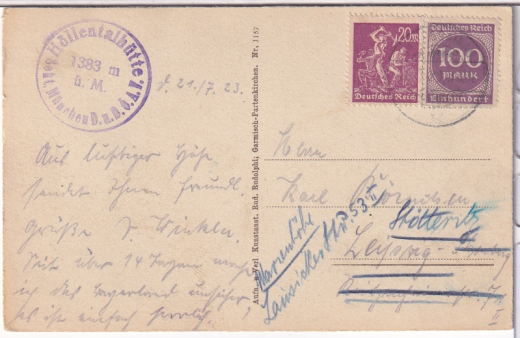 ANSICHTSKARTE/POSTKARTE - UNTERKUNFTSHÜTTE AM HÖLLENTALANGER, WETTERSTEINGEBIRGE