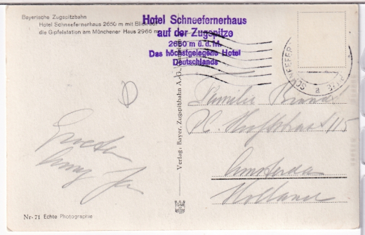 ANSICHTSKARTE/POSTKARTE - BAYERISCHE ZUGSPITZBAHN - HOTEL SCHNEEFERNHAUS