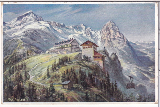 ANSICHTSKARTE/POSTKARTE - KREUZECKHAUS MIT ALPSPITZE, ZUGSPITZE UND WAXENSTEIN