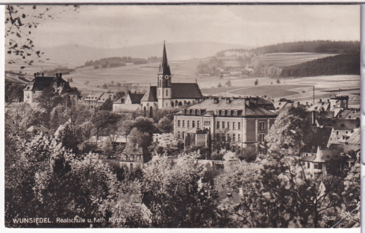 ANSICHTSKARTE/POSTKARTE - WUNSIEDEL - REALSCHULE UND KATHOLISCHE KIRCHE