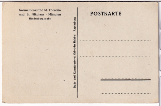 ANSICHTSKARTE/POSTKARTE - MÜNCHEN - KARMELITENKIRCHE St. THERESIA & St. NIKOLAUS, HINDENBURGSTRASSE