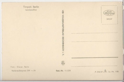 ALTE ANSICHTSKARTE/ POSTKARTE - BERLIN - TIERPARK - LENNEPAVILLON