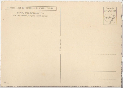 ALTE ANSICHTSKARTE/ POSTKARTE - BERLIN - BRANDENBURGER TOR - GVG-KUNSTKARTE VON H. BENSCH