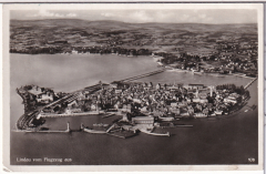 ALTE ANSICHTSKARTE/ POSTKARTE - LINDAU VOM FLUGZEUG AUS, MIT NACHGEBÜHR-STEMPEL