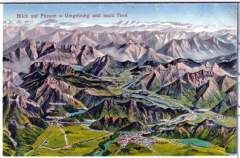 ALTE ANSICHTSKARTE/ RELIEFKARTE - BLICK AUF FÜSSEN UND UMGEBUNG UND NACH TIROL