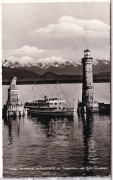 ANSICHTSKARTE/POSTKARTE - LINDAU BODENSEE - HAFENEINFAHRT, DAMPFER BADEN, MIT SCESAPLANA & DREI SCHWESTERN