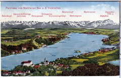 ALTE ANSICHTSKARTE/ TOPOGRAPHISCHE KARTE - PANORAMA VOM STARNBERGER SEE