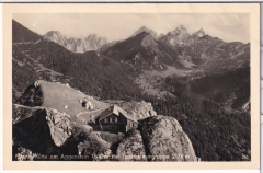 ANSICHTSKARTE/POSTKARTE - PFRONTENHÜTTE AM AGGENSTEIN 1500m MIT TANNHEIMERGRUPPE 2176m